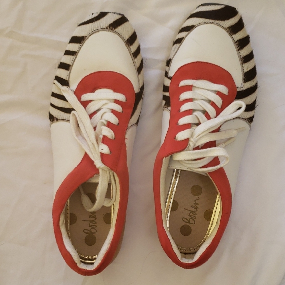 Boden Red and White Zebra Stripe Sneakers